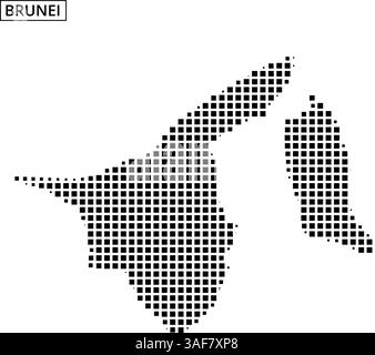 Dot pattern map of Brunei highlighting its geographic shape and dimensions against a blank background. Stock Vector
