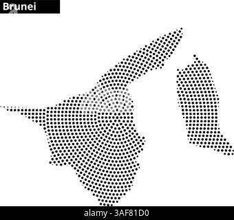 Dot pattern map of Brunei highlighting its geographic shape and dimensions against a blank background. Stock Vector