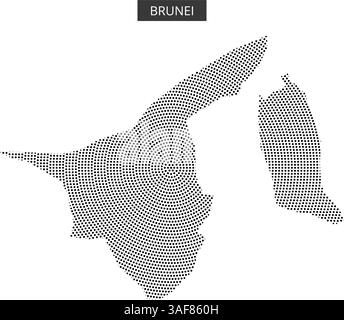 Dot pattern map of Brunei highlighting its geographic shape and dimensions against a blank background. Stock Vector
