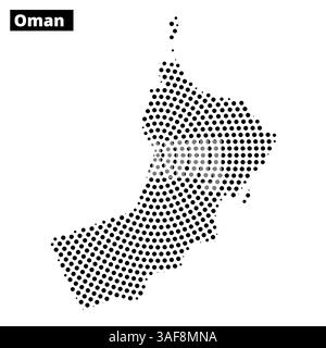 A detailed outline of Oman illustrated with a dotted texture, emphasizing its geographical features and shape. Stock Vector