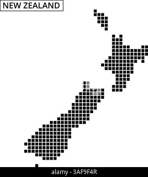 This graphic showcases a stylized map of New Zealand, featuring a unique dot pattern. The design focuses on both the North and South Islands. Stock Vector