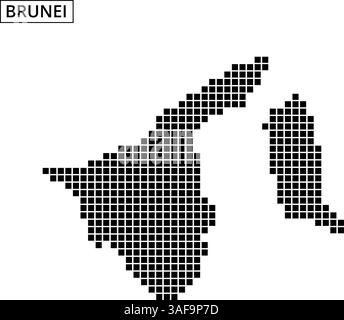 Dot pattern map of Brunei highlighting its geographic shape and dimensions against a blank background. Stock Vector