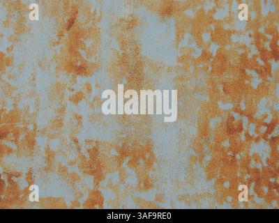 red bright rust with chiseled and scratched effect on gray iron sheet as texture background, metal oxidation process in air on sheet fragment Stock Photo