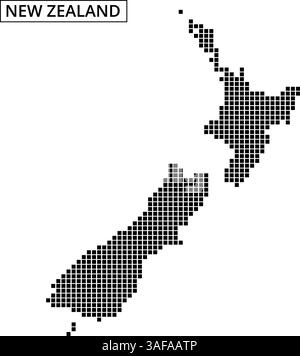 This graphic showcases a stylized map of New Zealand, featuring a unique dot pattern. The design focuses on both the North and South Islands. Stock Vector