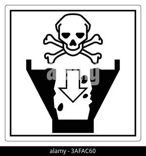 Warning sign featuring skull and crossbones symbol above a waste disposal area representing hazardous materials Stock Vector