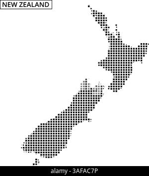 This graphic showcases a stylized map of New Zealand, featuring a unique dot pattern. The design focuses on both the North and South Islands. Stock Vector
