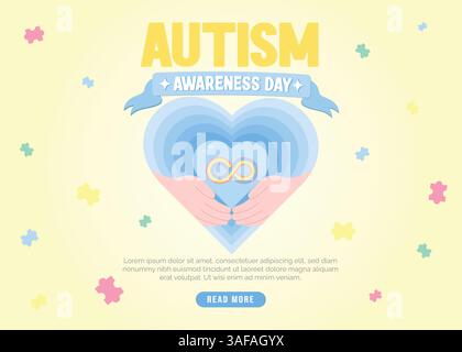 Autism Awareness Day with Heart Symbol and Rainbow Colors, vector illustration Stock Vector
