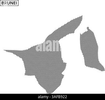 Dot pattern map of Brunei highlighting its geographic shape and dimensions against a blank background. Stock Vector