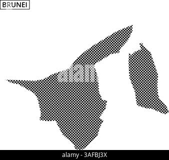 Dot pattern map of Brunei highlighting its geographic shape and dimensions against a blank background. Stock Vector