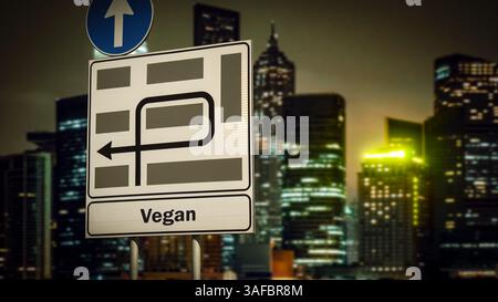 An image with a signpost in German pointing in the direction of Vegan. Stock Photo