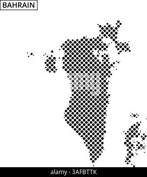 This artwork showcases an outline of Bahrain filled with a unique dot pattern, set against an abstract background. Stock Vector