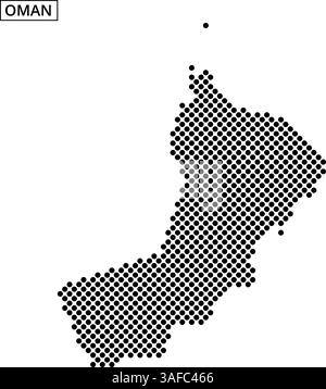 A detailed outline of Oman illustrated with a dotted texture, emphasizing its geographical features and shape. Stock Vector