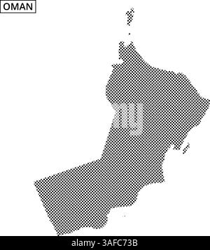A detailed outline of Oman illustrated with a dotted texture, emphasizing its geographical features and shape. Stock Vector