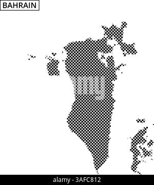 This artwork showcases an outline of Bahrain filled with a unique dot pattern, set against an abstract background. Stock Vector