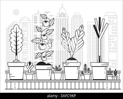 Growing Vegetables on Balcony Urban Garden Stock Vector