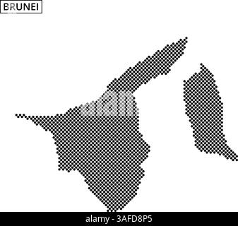 Dot pattern map of Brunei highlighting its geographic shape and dimensions against a blank background. Stock Vector