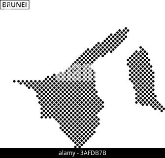 Dot pattern map of Brunei highlighting its geographic shape and dimensions against a blank background. Stock Vector