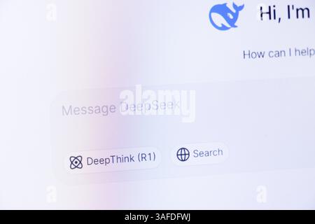 Digital interface featuring ai messaging platform deepseek and search options. Stock Photo