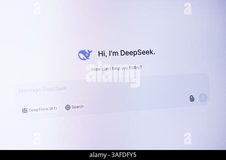 Ai chatbot interface: deepseek digital assistant for online communication. Stock Photo