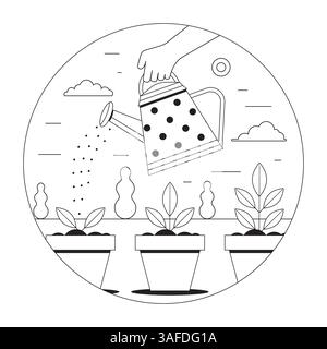 Seedlings Growing Scene with Can Watering Plants Stock Vector