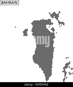 This artwork showcases an outline of Bahrain filled with a unique dot pattern, set against an abstract background. Stock Vector
