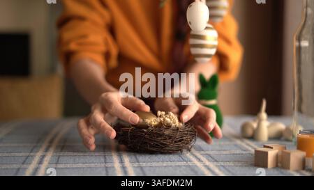 Festive Table Arrangement with Nest and Bunny Stock Photo