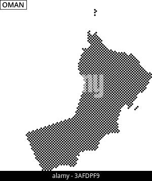 A detailed outline of Oman illustrated with a dotted texture, emphasizing its geographical features and shape. Stock Vector