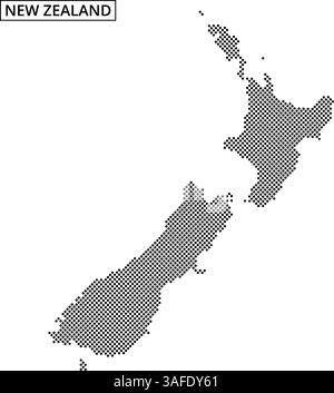 This graphic showcases a stylized map of New Zealand, featuring a unique dot pattern. The design focuses on both the North and South Islands. Stock Vector