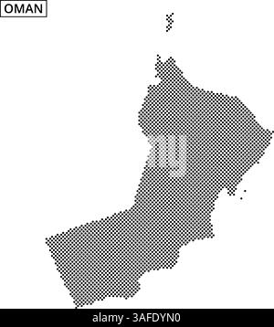 A detailed outline of Oman illustrated with a dotted texture, emphasizing its geographical features and shape. Stock Vector