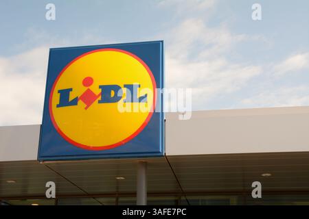 Lidl Supermarket sign on store in S'Arenal, Mallorca, Spain Stock Photo