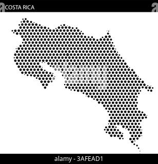 A creative representation of the Costa Rica map using a dotted pattern with abstract lines in the background. Stock Vector