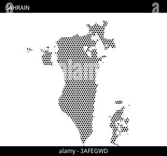 This artwork showcases an outline of Bahrain filled with a unique dot pattern, set against an abstract background. Stock Vector