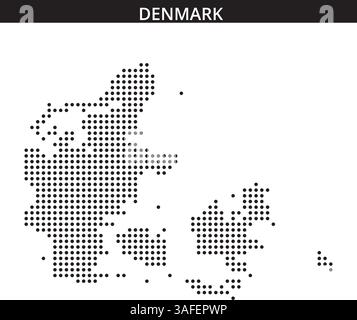 This dotted representation outlines Denmark, highlighting its unique geographical shape and coastal contours. Stock Vector