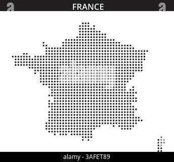Detailed representation of France using black dots to form its geographic outline and key features. Stock Vector