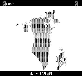 This artwork showcases an outline of Bahrain filled with a unique dot pattern, set against an abstract background. Stock Vector