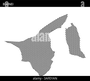 Dot pattern map of Brunei highlighting its geographic shape and dimensions against a blank background. Stock Vector