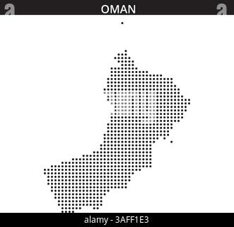 A detailed outline of Oman illustrated with a dotted texture, emphasizing its geographical features and shape. Stock Vector