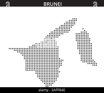 Dot pattern map of Brunei highlighting its geographic shape and dimensions against a blank background. Stock Vector