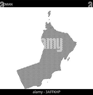 A detailed outline of Oman illustrated with a dotted texture, emphasizing its geographical features and shape. Stock Vector