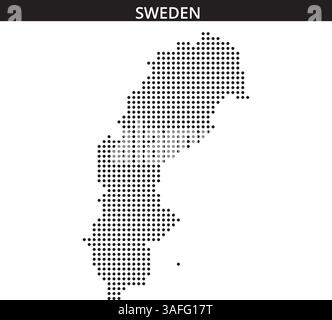A map of Sweden is displayed using a dotted design, emphasizing its geographical shape and borders without additional details. Stock Vector
