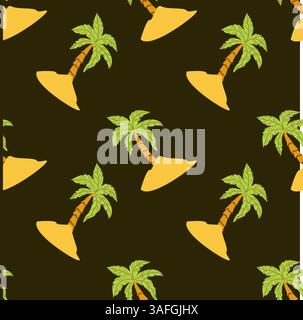 Tropical palm tree pattern on dark background. Stock Vector