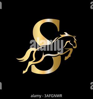 Initial Letter S Horse Logo Design Concept With Jumping Horse Symbol Vector Template Stock Vector