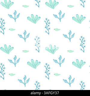 Seamless marine pattern with coral and seaweed in pastel colors. Stock Vector