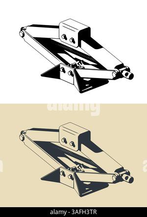 Car scissor jack lift stylized vector illustrations Stock Vector
