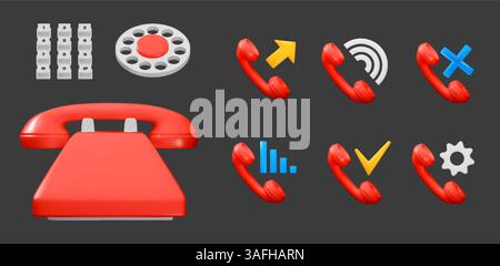 3D telephone. Retro phone number button. New simple wire bell for office. Telephone contact. Modern internet mail. Mobile alert ring. Outgoing icon. R Stock Vector