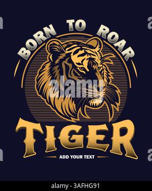 Fierce tiger head logo with bold vintage typography, perfect for sports branding, t-shirts, merchandise, tattoo art, and versatile graphic design uses Stock Vector