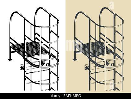 Stylized vector illustrations of fire escape close-up Stock Vector