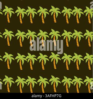 Seamless pattern of tropical palm trees on dark background. Stock Vector