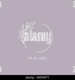 Initial monogram AE wedding logo with decorative floral frame vector graphic Stock Vector