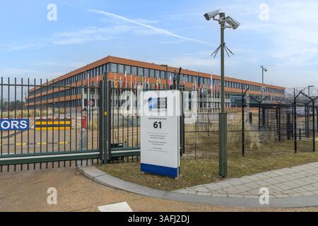 The Hague, the Netherlands. 15 February 2025. NATO Communications and Information Agency entrance and building. Stock Photo